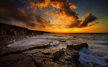 Ocean Waves, sunlight, colors, peaceful, beauty, beach, waves, seascape, sunset, sea, beautiful, rocks, view, clouds, nature, sky, lovely, splendor HD wallpaper