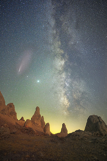 Nature, Stars, Rocks, Starry Sky, Nebula HD phone wallpaper