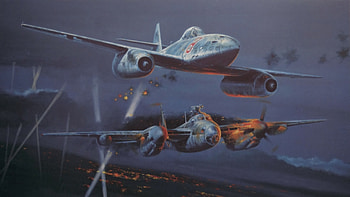 artwork, Aircraft, Military, World War II, Messerschmitt Me 262, De Havilland HD wallpaper