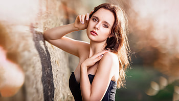 Beautiful Woman Under Blossom Tree, girls, model, woman, graphy, black-dress, blossom HD wallpaper