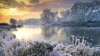 Landscape, Winter, Rivers HD wallpaper