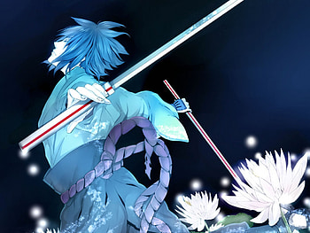Sasuke Uchiha, sexy, kimono, sword, awesome, art, blue hair, anime, boy, blue background, cool, short hair, naruto, flowers, male HD wallpaper