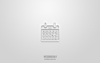 Wedding day 3d icon, white background, 3d symbols, Wedding day, holidays icons, 3d icons, Wedding day sign, holidays 3d icons HD wallpaper
