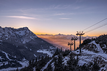 Landscape, Nature, Trees, Mountains, Dawn, Posts, Pillars, Cable Car, Cableway HD wallpaper