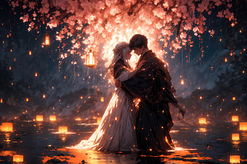 The Cherry Blossom Lovers, love, couple, artist, artwork, digital-art, deviantart HD wallpaper