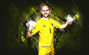 Alexander Schlager, Austria national football team, Austrian soccer player, goalkeeper, grunge art, soccer, Austria, yellow stone background HD wallpaper
