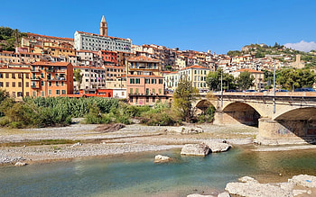 Ventiglima, Liguria, Italy, river, town, bridge, Italy, houses HD wallpaper