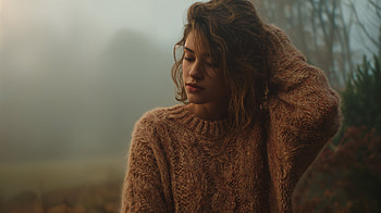 Misty Morning: Sweater Weather, woman, sweater, portrait, fog HD wallpaper