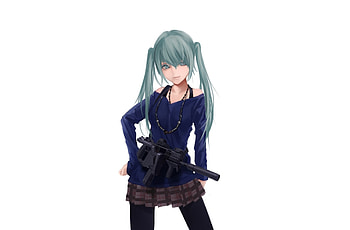 Hatsune miku with gun, arwork, minimal HD wallpaper