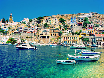 Greek islands, Sunny beaches, Blue skies, Historical ruins HD wallpaper