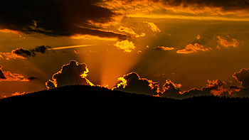 Hill Silhouette Black Clouds Yellow Sky During Sunset Dark Background Dark Background HD wallpaper