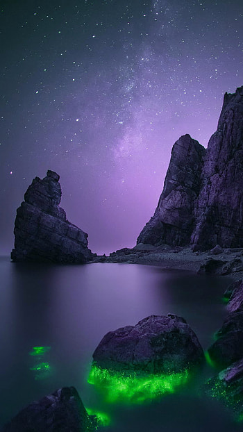 Rocks, atmosphere, sky, stars HD phone wallpaper