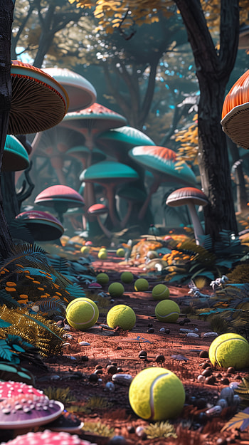 Enchanted Forest Tennis Balls and Mushrooms , tennis ball, mushroom HD phone wallpaper