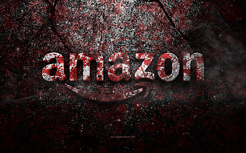 Amazon logo, grunge art, Amazon stone logo, red stone texture, Amazon, grunge stone texture, Amazon emblem, Amazon 3d logo HD wallpaper