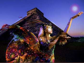 MAGIC OF MAYA CULTURE, culture, magic, butterfly, feter, maya, pyramide, dress, woman HD wallpaper