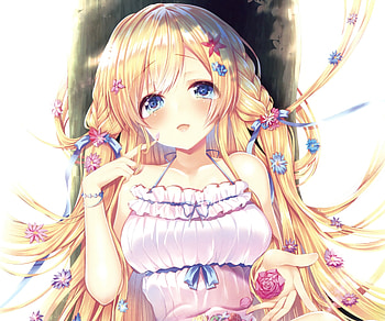 Blonde, anime girl, beautiful, blue eyes HD wallpaper