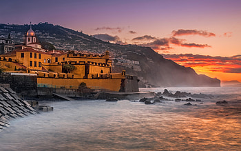 Madeira Travels, Evening sunset, Coastal cityscape, Oceanic allure HD wallpaper