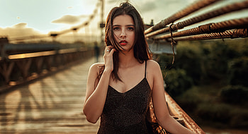 Girl in black dress, brunette, pretty HD wallpaper