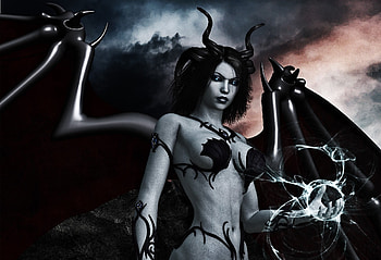 Arts Dark Wings Horns Magic Demon Girls Black At Dark HD wallpaper