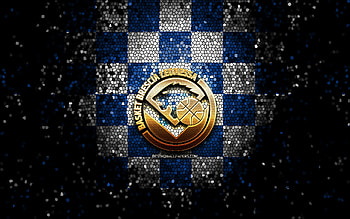 Pallacanestro Brescia, glitter logo, LBA, blue white checkered background, basketball, italian basketball club, Pallacanestro Brescia logo, mosaic art, Pallacanestro Brescia SPA, Lega Basket Serie A HD wallpaper