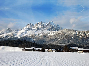 Wilder Kaiser, Austria, sky, field, snow, mountain HD wallpaper