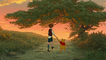 Christopher Robin, Winnie the Pooh, Walking along path, hop request HD wallpaper