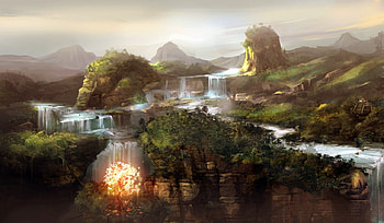 JUNGLE FALLS, waterfalls, jungle, mountains, fire, forest, tree HD wallpaper