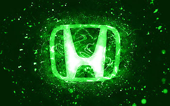 Honda green logo, , green neon lights, creative, green abstract background, Honda logo, cars brands, Honda HD wallpaper