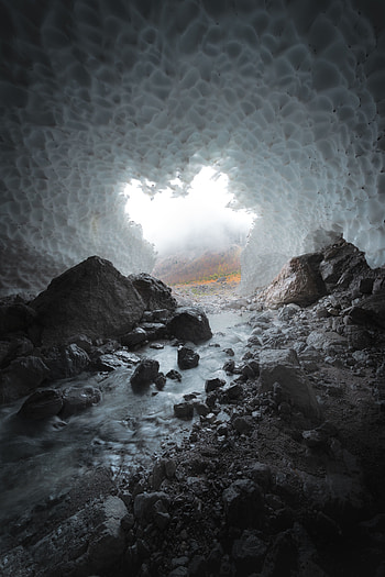 Nature, Stones, Ice, Cave, Frozen, Creek, Brook HD phone wallpaper