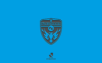Yokohama FC, blue background, Japanese football team, Yokohama FCemblem, J1 League, Japan, football, Yokohama FC logo HD wallpaper