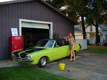 Wash Girl, babe, classic, green, mopar HD wallpaper