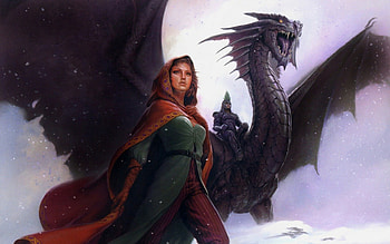 Dragoniada, winter, animal, knight, girl, realm, day, fantasy, green, red, dragon HD wallpaper
