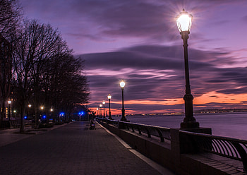 Evening Street Lamp Beside Bay , nature, evening, lamp HD wallpaper