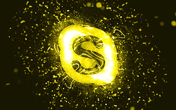 Skype yellow logo, , yellow neon lights, creative, yellow abstract background, Skype logo, brands, Skype HD wallpaper