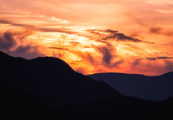 Trees, Sunset, Clouds, Mountain, Dark, Outlines HD wallpaper