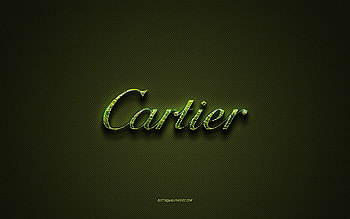 Cartier logo, green creative logo, floral art logo, Cartier emblem, green carbon fiber texture, Cartier, creative art HD wallpaper