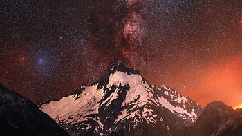 Majestic Mountain Under Galactic Night Sky HD wallpaper