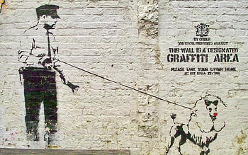 Banksy Designated Graffiti Area, dog, poodle, art, graffiti, cop, banksy, police HD wallpaper