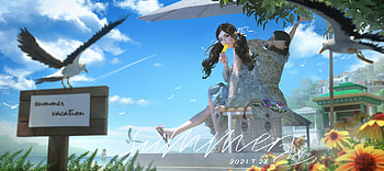 Ice cream time, blue, umbrella, girl, ice cream, summer, ying lee, fantasy, luminos, vara HD wallpaper
