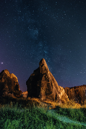 Nature, Stones, Stars, Night, Rocks, Starry Sky HD phone wallpaper