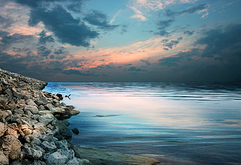 rocky tranquility, lakes, rocky, clouds, sky, nature, rocks HD wallpaper