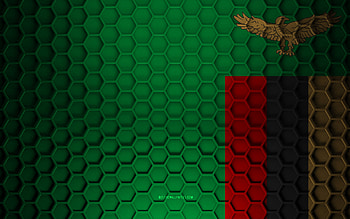 Zambia flag, 3d hexagons texture, Zambia, 3d texture, Zambia 3d flag, metal texture, flag of Zambia HD wallpaper