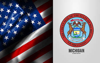 Seal of Michigan, USA Flag, Michigan emblem, Michigan coat of arms, Michigan badge, American flag, Michigan, USA HD wallpaper