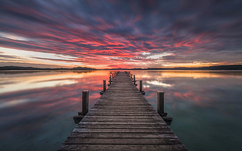 Lake in Germany, pier, clouds, calm, lake HD wallpaper