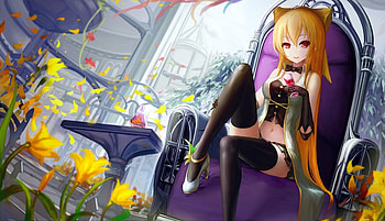 Catgirl, anime, hc, flower, ears, girl, manga HD wallpaper