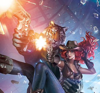 Rednova, tiger, fantasy, serenity2200, girl, sheriff, cowgirl, eudia chae, tigru, redhead, hat HD wallpaper