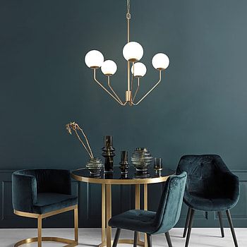 Mid-century modern, Gold chandelier, Frosted glass lights, Dining room HD phone wallpaper