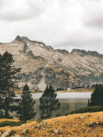 Nature, Trees, Stones, Sky, Mountains, Lake HD phone wallpaper