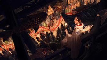 Festival, szl, art, szlart, girl, dark, view from the top, sz l, fantasy, dragon, fish HD wallpaper