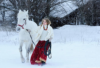 The beautiful and horse, winter, girl, horse, snow HD wallpaper